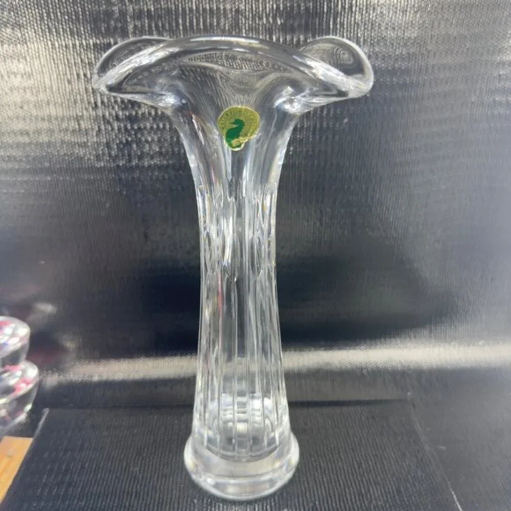 Vintage Waterford Clear Crystal Glass Vase Vessel 9inch Tall Ballet With Sticker